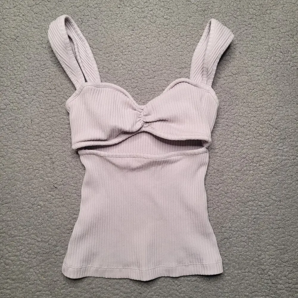 Agolde Tank Top Small Frosting Isla Cut Out Ruched Ribbed Bustier Pastel Y2K - Picture 2 of 6
